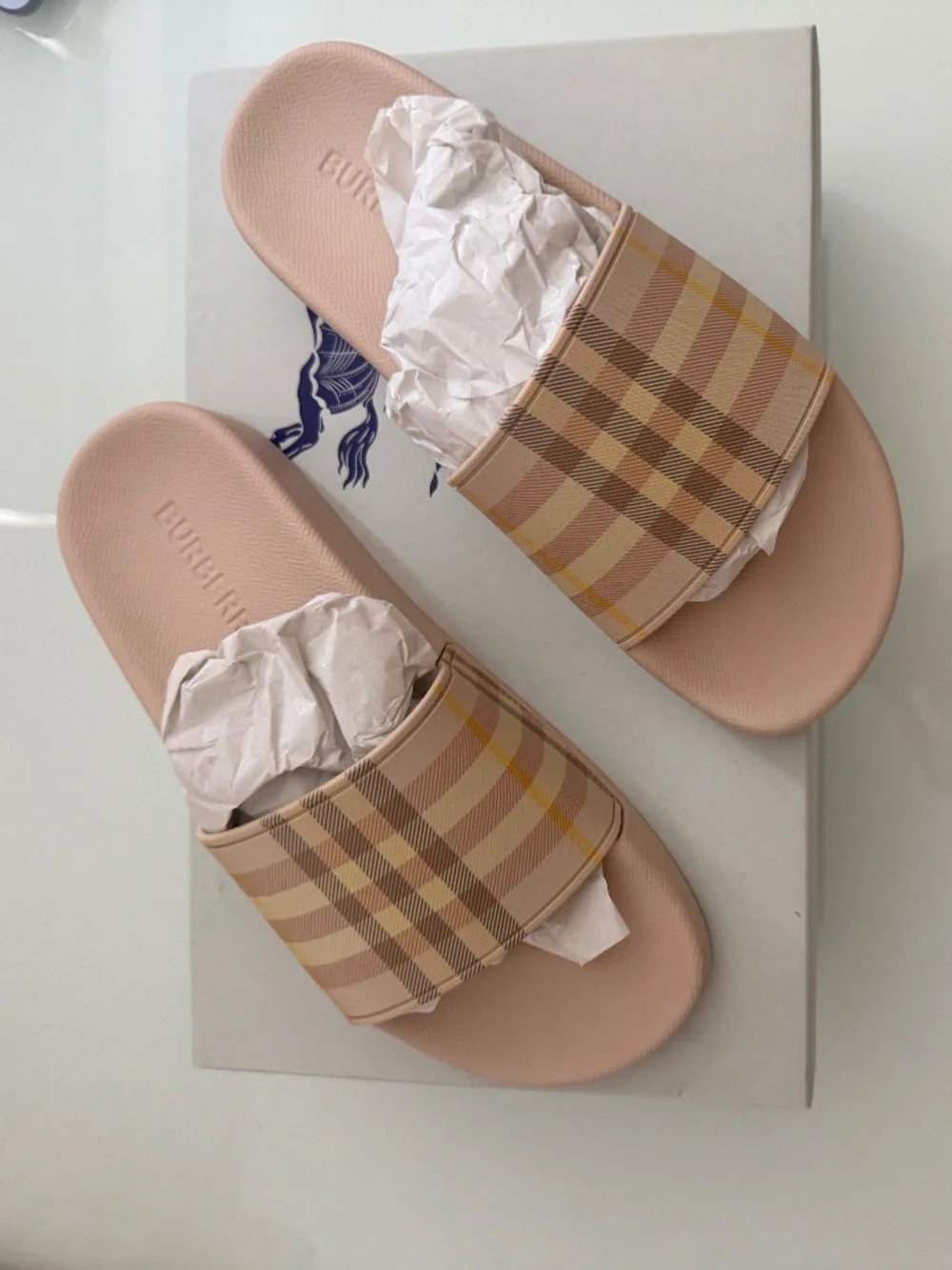 Burberry Furley Check Slide Sandals - Size 8